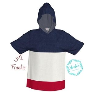 LuLaRoe Frankie Navy, White, and Red Hooded Shirt